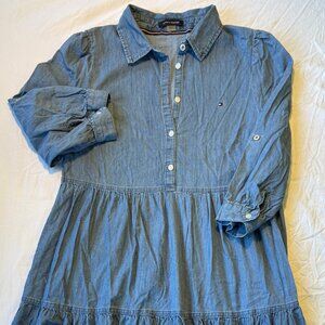 TOMMY HILFIGER Chambray Shirtdress Womens Tiered Navy Blue-EUC-Size 6‎